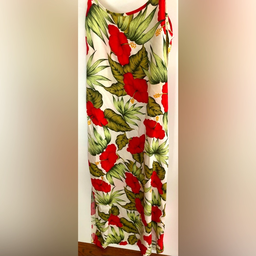 BOCA RATON NEW OLD STK BEACH RESORT WEAR  Boho TIASA Red Tropical Maxi Dress M